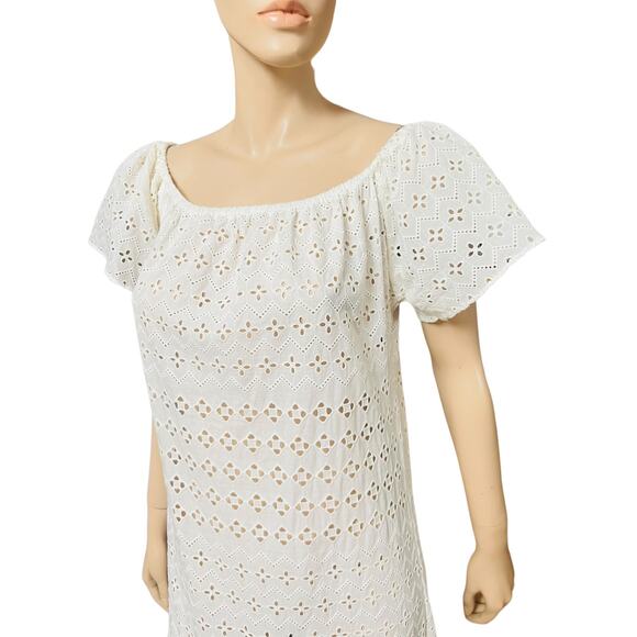 Natural Rough Cotton Off-white Eyelet Maxi Dress Size Fit L Slit on Both Sides - Picture 8 of 15